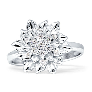 Flower Engagement Ring Cocktail Cubic Zirconia 925 Sterling Silver Wholesale
